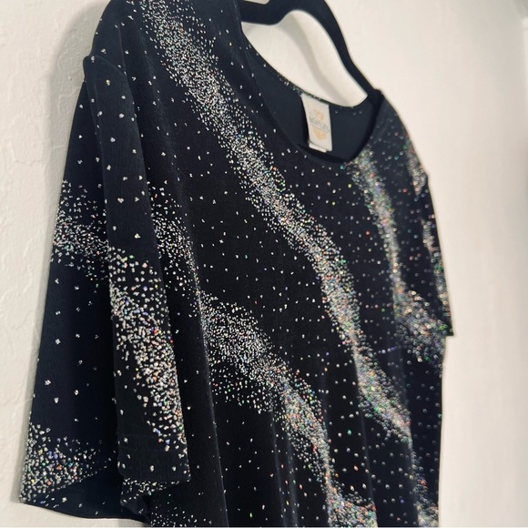 Vintage 1990s 1980s Black Rainbow Glitter Shirt XL - Picture 5 of 14